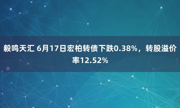 毅鸣天汇 6月17日宏柏转债下跌0.38%，转股溢价率12.52%